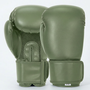 Gants de boxe d'entraînement en cuir vert olive 10 oz avec fermeture respirante, sangle de poignet réglable, emballage personnalisable - Product Image 5