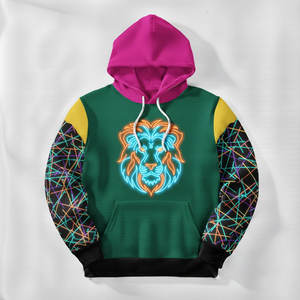 Sudadera con Capucha para Hombre, Diseño Geométrico Neón, Estampado Digital de Placa de Circuito en la Manga, Sublimación de Alta Definición, Estilo Urbano, Capucha en Contraste - Product Image 1