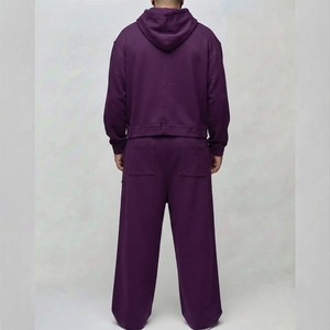 Men's Plus Size Purple Hooded Tracksuit Set Full <b>Zipper</b> <b>Sweatshirt</b> Loose Fit Casual Solid Color Cotton Autumn Wear - Product Image 2