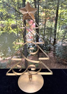 Metal Christmas <b>Tree</b> Decor <b>with</b> Star Topper Tabletop Holiday Ornament Indoor Display Gold Finished Handcrafted From India - Product Image 5