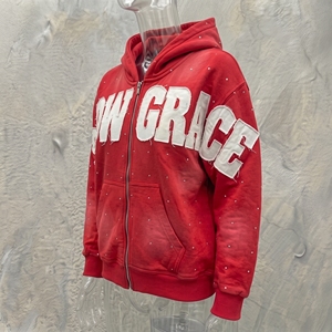 Snow Grace Red Hooded Zip-Up Fleece Sweatshirt Unisex Casual Winter Wear - Product Image 4