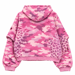 Sweat à capuche unisexe rose personnalisé en molleton 100 % coton 350g, coupe courte oversize avec poche avant et détails vieillis, idéal pour l'automne - Product Image 6