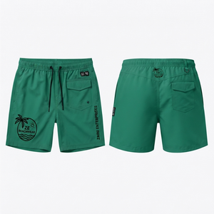 Short de bain premium 140 GSM en polyester/coton vert, imprimé sur mesure, taille élastique, anti-boulochage, respirant, séchage rapide, pour la plage - Product Image 1