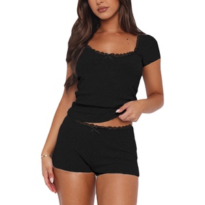 New Arrival Summer Women's 2-Piece Biker <b>Short</b> <b>Set</b> above Knee Crop <b>Top</b> & <b>Shorts</b> Solid Pattern Custom Print 2026 Collection - Product Image 2