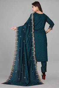 Conjunto de Kurta y Pantalón de Mezcla de Algodón Premium para Mujer con Dupatta de Organza |   Ropa Étnica India Completamente Cosida - Product Image 2