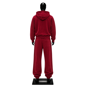 Maroon Velvet Rhinestone Tracksuit Women Zip Up Hoodie Wide Leg Pants Set Luxury Streetwear Casual Fashion Wholesale OEM Wear - Product Image 2