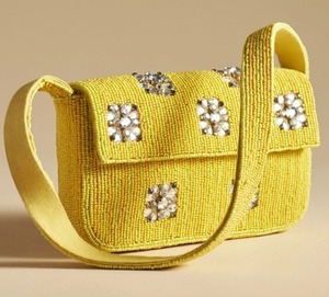 Bolso de Mano Tipo Clutch con Cuentas, Rayas y Pedrería, Amarillo y Blanco, para Mujer, en Poliéster/Algodón/Metalizado, Accesorios de Moda - Product Image 4