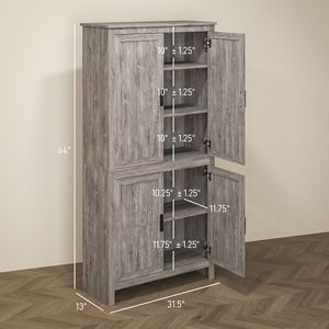 Armadio 4 porte 64 \ "cucina Freestanding dispensa in rovere grigio con 3 ripiani regolabili per una efficiente organizzazione della cucina - Product Image 3
