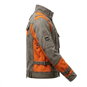 Veste cargo cyberpunk en toile délavée ambre ardoise orange, col cheminée industriel, avec anneaux en D et sangles, pour homme, personnalisable ODM OEM - Product Image 3
