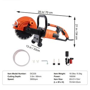Sega Elettrica per Calcestruzzo a Disco Umido/Secco da 1800 W, 9 Pollici, Profondità di Taglio 3,5 cm, per Applicazioni su Metallo, Acqua Inclusa - Product Image 3