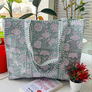 Bolsa de compras grande, ecológica, con asas de cuerda, acolchada, hecha a mano, de algodón a rayas para mujer - Product Image 1