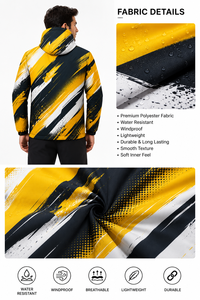 เสื้อแจ็คเก็ตพัฟเฟอร์แบบมีฮู้ดสำหรับผู้ชาย พิมพ์ลายแบบซับลิเมชั่น กันน้ำ กันลม อุ่นสบาย เหมาะสำหรับกิจกรรมกลางแจ้ง ซิปเต็มตัว รับผลิตแบบ OEM ODM - Product Image 5