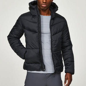Veste matelassée personnalisable en polyester 100 % bleu marine pour homme, col montant, imperméable et coupe-vent, vente en gros - Product Image 1