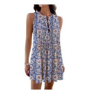Vestido Boho de Verano para Mujer, Vestido Bohemio con Estampado Tribal Hippie Floral, Vestido Corto sin Mangas, Ropa de India y Pakistán - Product Image 4