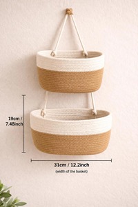 Cestas colgantes de macramé de dos niveles, ideales para organizar artículos diarios y como almacenamiento de pared funcional que ahorra espacio, procedentes de la India. - Product Image 5