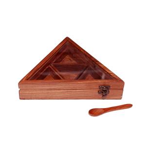 Wooden Spice Box 6 Compartment Seasoning Storage Bin with Glass Lid Lockable Drawer for Kitchen Counter - Product Image 3