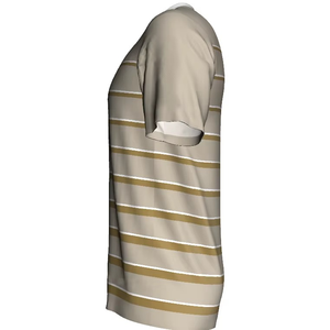 Striped V-Neck Short Sleeve T-Shirt Beige With Gold And White Horizontal Stripes - Product Image 3