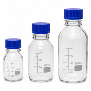 Botellas de Reactivo de Vidrio Cilíndricas de 50ml, 100ml, 250ml y 500ml para Laboratorio Químico, con Tapa de Rosca Azul, Personalizables OEM/ODM - Product Image 5
