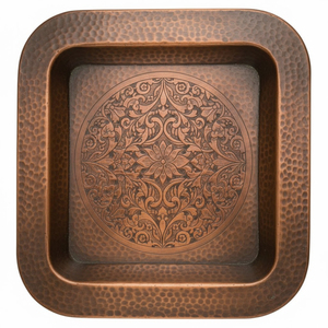 Handmade Square Copper Serving Tray With Engraved Floral Motif Antique <b>Moroccan</b> Design Pure Copper <b>Decorative</b> Platter Wholesale - Product Image 1