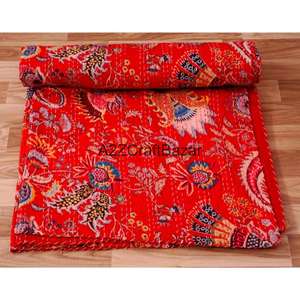 Indian Handmade Organic Cotton Multicolor Floral Kantha Vintage Style Reversible Eco-Friendly <b>Quilt</b> <b>Throw</b> for Home Hotel Use - Product Image 4