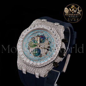 Iced Moissanite Quartz Analog Glass Chronograph Stainless Steel Strap Butterfly Clasp Black Diamond Inlay <b>Casual</b> Luxury <b>Watch</b> - Product Image 4