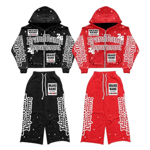 Survêtement unisexe imprimé épais à capuche avec cordon de serrage et poches latérales, style streetwear, rouge et noir, pour adulte, hiver, USA - Product Image 1