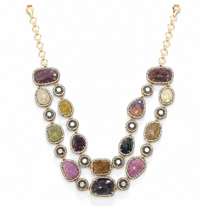 Collier en argent 925 plaqué or de qualité supérieure avec pierres précieuses ovales multicolores pour femmes, bijoux faits à la main, cadeau ethnique pour mariage ou fête - Product Image 1