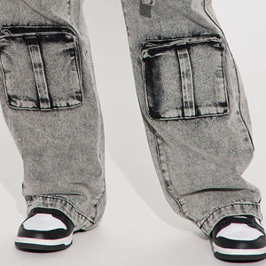 Wholesale Mens <b>Cargo</b> Jeans Lightweight <b>Straight</b> <b>Leg</b> Mid Rise Casual Utility <b>Trousers</b> Custom Wash ODM - Product Image 3