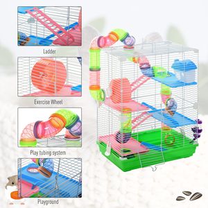 Gabbia Portatile a 5 Livelli per Criceti con Ruote per Esercizio e Tubo, Trasportino da Viaggio per Animali Domestici - Product Image 6