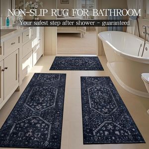 Set di 3 Tappeti da Cucina Boho Blu Navy, Lavabili, Antiscivolo, Morbidi, per Cucina, Corridoio, Bagno, Lavanderia, Tappeti Decorativi per Tutti i Pavimenti - Product Image 2