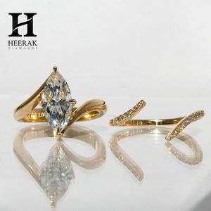 Conjunto de Anillos de Boda Marquise de Moda, 2 Piezas, Banda Asimétrica de Contorno Cruzado, Oro Amarillo de 10K y 14K, Joyería Personalizada - Product Image 5