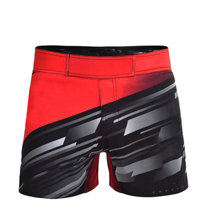 Pantalones Cortos de Boxeo Unisex Rojos y Negros con Bloques de Color, Holgados, 140g, Poliéster, Estilo Muay Thai, Ropa de Artes Marciales - Product Image 2
