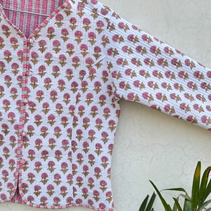 Women Quilted Cotton <b>Jacket</b> Floral Print Full Sleeve <b>Mandarin</b> <b>Collar</b> Spring Outerwear Full Sleeve Eco Friendly Outerwear - Product Image 4