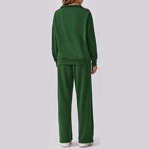 Survêtement femme couleur unie, pull à demi-zip à manches longues avec pantalon à cordon de serrage, coupe ample, respirant, tenue décontractée, style automne - Product Image 6