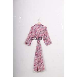 Bata Kimono de Satén 100% Algodón para Mujer, Estampado Floral Hecho a Mano, Ropa de Noche de Verano, Vestido de Playa para Otoño Invierno Romántico - Product Image 2