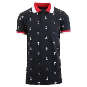 Men's White Anchor Print Short Sleeve for Shirt Regular Fit Preppy Style Jersey Fabric Breathable Design Front Logo 180g - Product Image 5