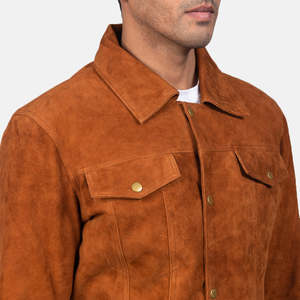 OEM Custom Stallon Brown <b>Suede</b> Bomber <b>Jacket</b> <b>Men's</b> Winter Waterproof Genuine Leather Stand Collar Streetwear Zipper Closure - Product Image 3