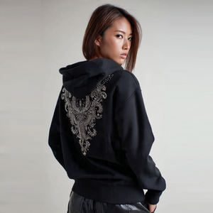 <b>Back</b> Side Rhinestone Hoodies Women Street Fashion Wear Rhinestone Hooded Tops Winter <b>Drop</b> Shoulder Rhinestone Hoodies Women's - Product Image 4