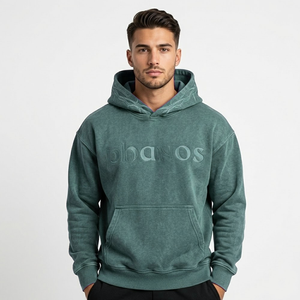 Vente en gros de sweats à capuche pour hommes, épais, personnalisés, surdimensionnés, délavés à l'acide, effet usé et déchiré, pour l'hiver - Product Image 3