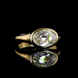 Custom 2ct Horizontal Antique Oval <b>Ring</b> IGI Certified Heavy Gypsy Setting Chunky <b>Dome</b> Band Wedding <b>Ring</b> 14K Gold Plated <b>Ring</b> - Product Image 1