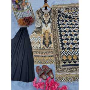 Aarohi ชุดปาร์ตี้สีดำของผู้หญิงชุดพลาซโซชุด dupatta 900กรัมขนาด M - Product Image 5