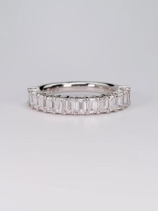 Bague de fiançailles solitaire taille émeraude avec diamant de laboratoire et alliance émeraude en platine/or blanc 18K/14K/10K – Bijoux fins en gros - Product Image 4