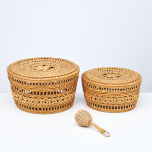 Caja redonda de ratán para exhibir flores secas, precio al por mayor, cestas de almacenamiento ecológicas. - Product Image 3