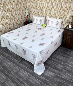 Premium Handmade Indian Cotton <b>Flat</b> Sheet Jaipur Hand Block Print Boho Floral Bedding Queen King Bedspread - Product Image 1