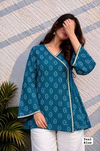 <b>Women</b> Ethnic and Casual Wear Bandhani Print Kurti <b>Top</b> and V Neck Lace Border Casual Wear Heavy Rayon Tunic Style <b>Top</b> for <b>Women</b> - Product Image 4