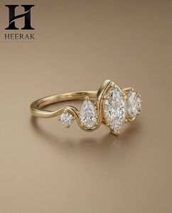 Bague de mariage vintage avec diamant taille marquise, pierres latérales en forme de poire, design unique multi-pierres - Product Image 4