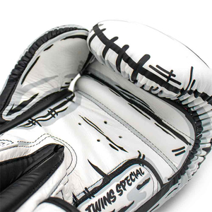 Guantes de Boxeo Originales de Cuero con Impresión Digital Blanca, Cierre Ajustable con Gancho y Bucle, Guantes de Entrenamiento de Kick Boxing Twins - Product Image 2
