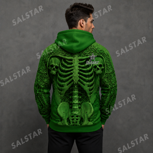 Sweat à capuche personnalisé en polyester premium avec sublimation 3D squelette, style streetwear gothique, pour hommes et femmes - Product Image 2