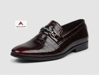 Asken Atelier Mocassins de luxe pour homme, bordeaux, à motif, élégants, à boucle métallique, à enfiler, pour affaires et soirées