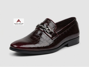 Asken Atelier Mocassins de luxe pour homme, bordeaux, à motif, élégants, à boucle métallique, à enfiler, pour affaires et soirées - Product Image 2